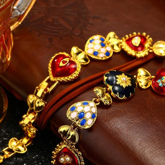 Gold Chunky Necklace Women Vintage Heart Pendant Statement Jewelry Gift - Picture 5 of 6